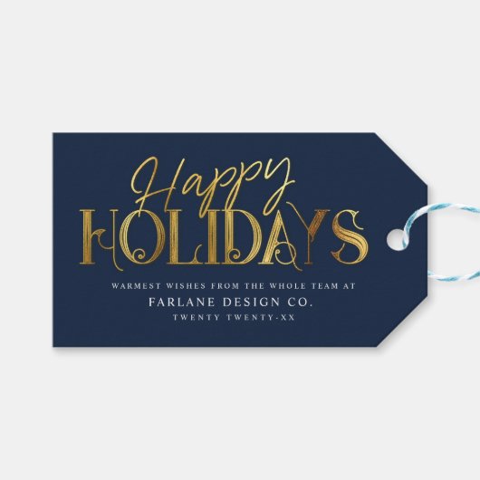 Elegant modern Gold Script Business Blue Cadeaulabel (Voorkant (Horizontaal))