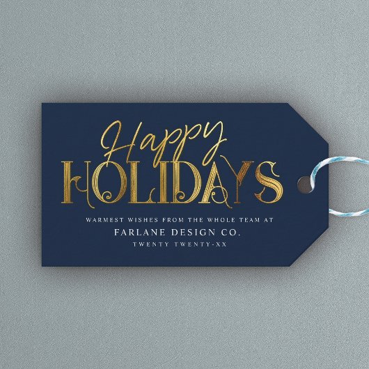 Elegant modern Gold Script Business Blue Cadeaulabel