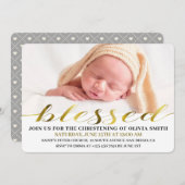Elegant Modern Gold Script Photo Christening Kaart (Voorkant / Achterkant)