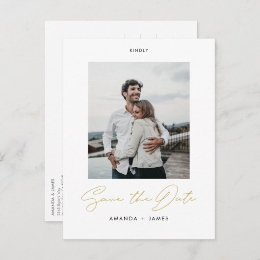 Elegant modern Gold Script Save the Date Aankondigingskaart (Voorkant / Achterkant)