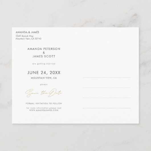 Elegant modern Gold Script Save the Date Aankondigingskaart (Achterkant)