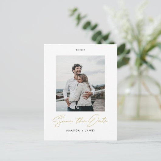 Elegant modern Gold Script Save the Date Aankondigingskaart (Staand voorkant)