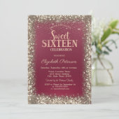 Elegant Modern Gold Sequins Lijst Red Sweet 16 Kaart (Staand voorkant)