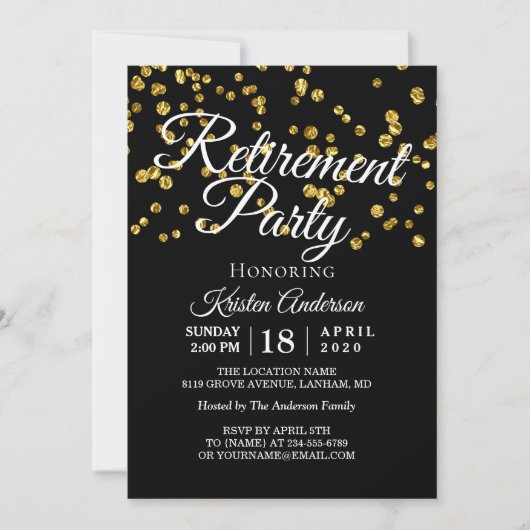 Elegant Modern Gold Sparkles Retirement Party Kaart (Voorkant)