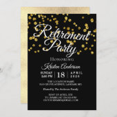 Elegant Modern Gold Sparkles Retirement Party Kaart (Voorkant / Achterkant)