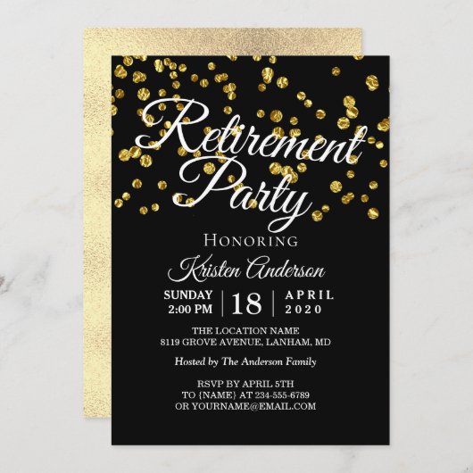 Elegant Modern Gold Sparkles Retirement Party Kaart (Voorkant / Achterkant)