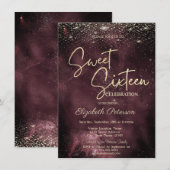 Elegant Modern Gold Stars Burgundy Sweet 16 Kaart (Voorkant / Achterkant)