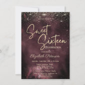 Elegant Modern Gold Stars Burgundy Sweet 16 Kaart (Voorkant)