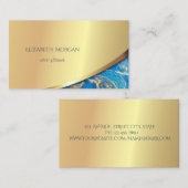 Elegant Modern Gold Stripe, Blue Marble Visitekaartje (Voorkant / Achterkant)