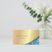 Elegant Modern Gold Stripe, Blue Marble Visitekaartje (Staand voorkant)