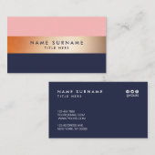 Elegant modern Gold Stripe Blue Visitekaartje (Voorkant / Achterkant)