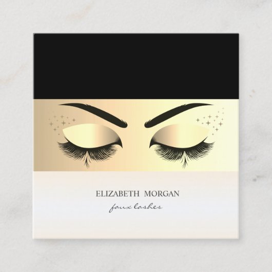 Elegant Modern Gold Stripe, Faux Lashes Vierkante Visitekaartje (Voorkant)