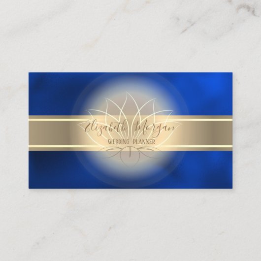 Elegant Modern Gold Stripe,Lotus Royal Blue Visitekaartje (Voorkant)
