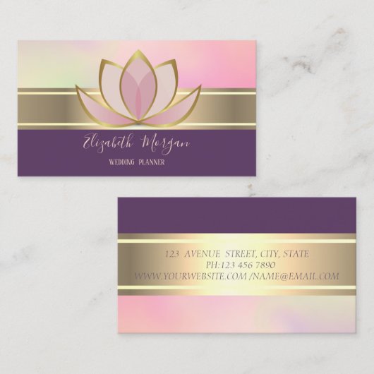 Elegant Modern Gold Stripe Lotus Zen Visitekaartje (Voorkant / Achterkant)