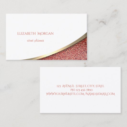 Elegant Modern Gold Stripe, White, Red Marble Visitekaartje (Voorkant / Achterkant)