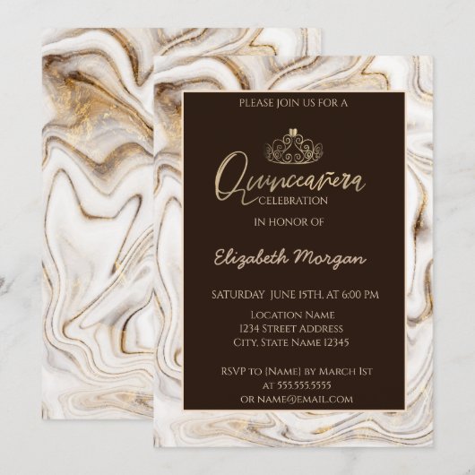 Elegant Modern Gold Tiara, bruin marmer Kaart (Voorkant / Achterkant)