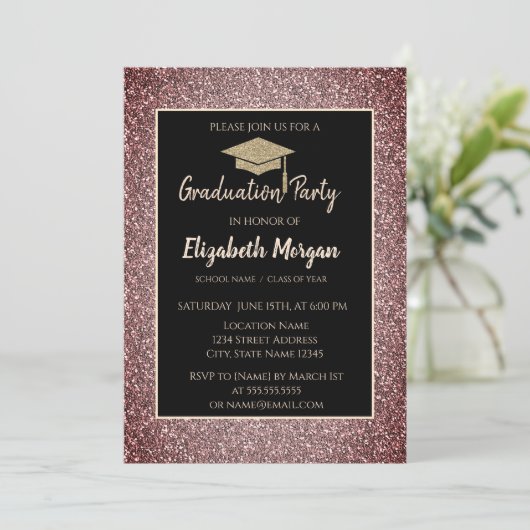 Elegant Modern Gold Tiara Red Glitter Afstudeerder Kaart (Staand voorkant)