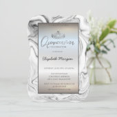 Elegant Modern Gold Tiara, Silver Marble Invitatio Kaart (Staand voorkant)