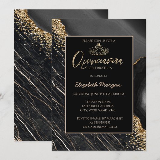 Elegant Modern Gold Tiara, zwarte marmer Kaart (Voorkant / Achterkant)