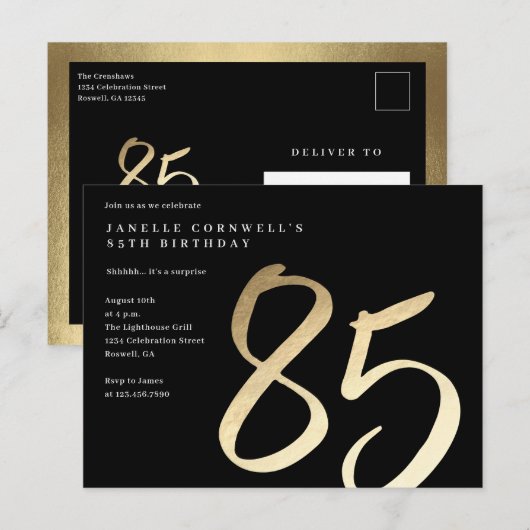 Elegant modern Gold Type 85e verjaardag Uitnodiging Briefkaart (Voorkant / Achterkant)