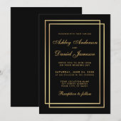 Elegant Modern Gold Wedding Black White Uitnodigin Kaart (Voorkant / Achterkant)