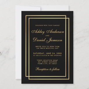 Elegant Modern Gold Wedding Black White Uitnodigin Kaart