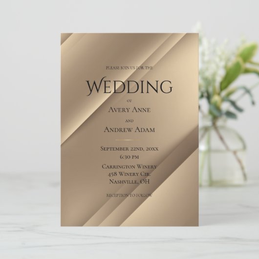 Elegant Modern Gold Wedding Uitnodiging (Staand voorkant)