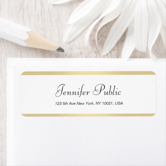 Elegant modern Gold White Chic Hand Script Simple Etiket (Insitu)