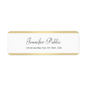 Elegant modern Gold White Chic Hand Script Simple Etiket