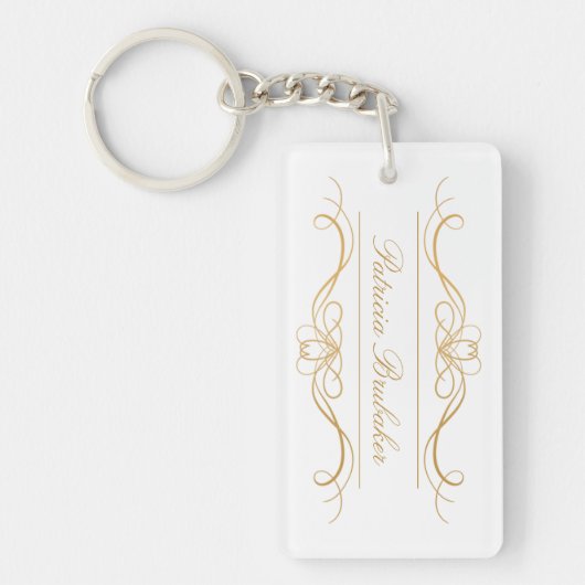 Elegant Modern Gold & White Custom Script Name Sleutelhanger (Voorkant)