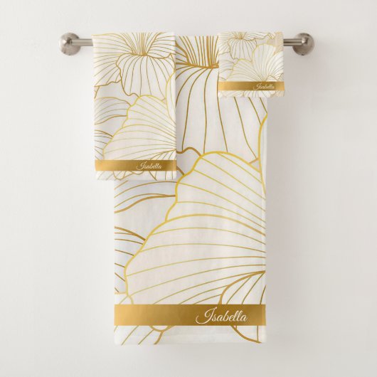 Elegant modern Gold White Floral Line Collectie Bad Handdoek (Insitu)