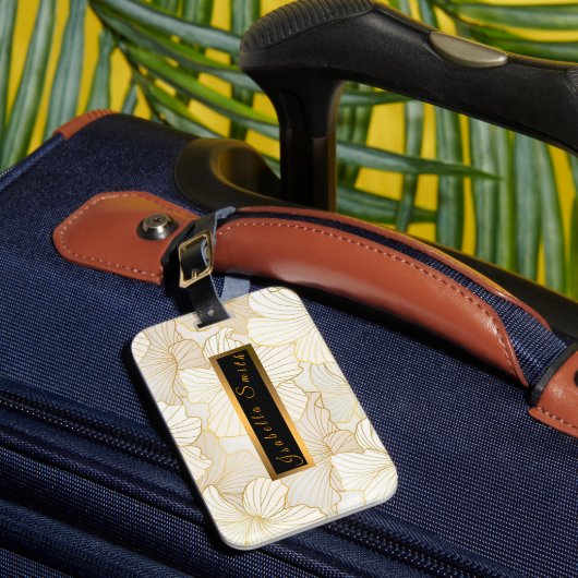 Elegant modern Gold White Floral Line Collectie Bagagelabel (Voorkant Insitu 1)