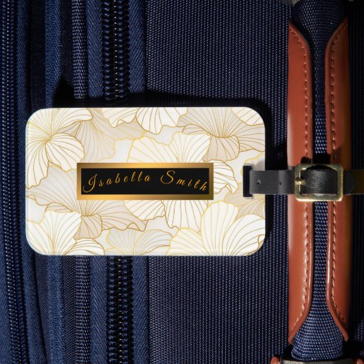 Elegant modern Gold White Floral Line Collectie Bagagelabel (Voorkant Insitu 4)