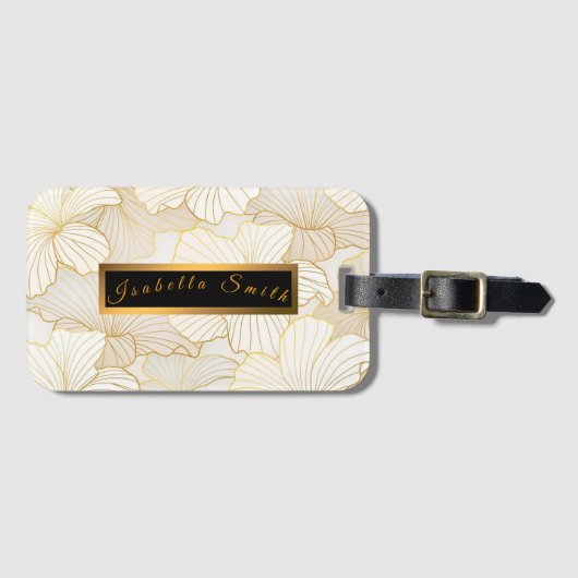 Elegant modern Gold White Floral Line Collectie Bagagelabel (Voorkant (horizontaal))