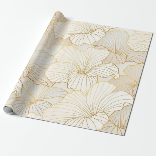Elegant modern Gold White Floral Line Collectie Cadeaupapier (Uitgerold)