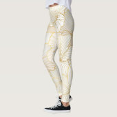 Elegant modern Gold White Floral Line Collectie Leggings (Links)