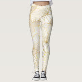 Elegant modern Gold White Floral Line Collectie Leggings (Voorkant)