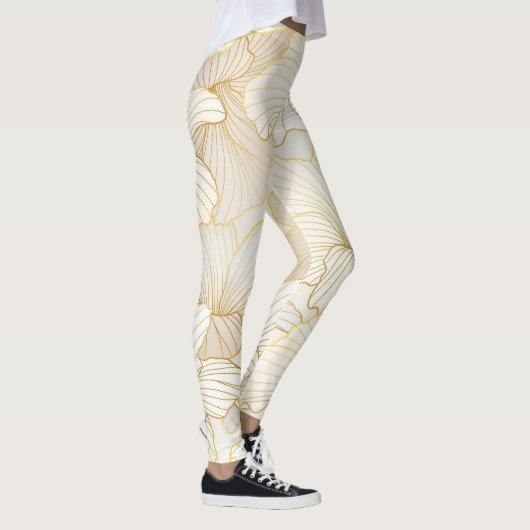 Elegant modern Gold White Floral Line Collectie Leggings (Rechts)