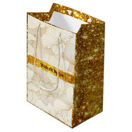 Elegant modern Gold White Floral Line Collectie Medium Cadeauzakje
