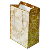 Elegant modern Gold White Floral Line Collectie Medium Cadeauzakje (Achterkant Gekanteld)