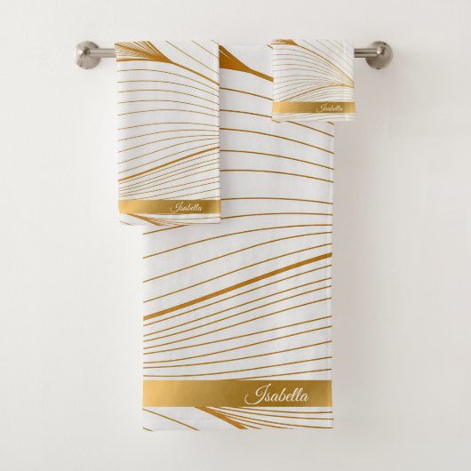 Elegant modern Gold White Leaves Line Collectie Bad Handdoek (Insitu)