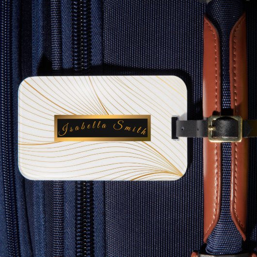 Elegant modern Gold White Leaves Line Collectie Bagagelabel (Voorkant Insitu 4)