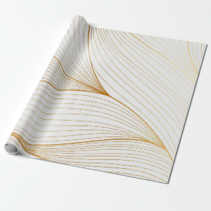 Elegant modern Gold White Leaves Line Collectie Cadeaupapier