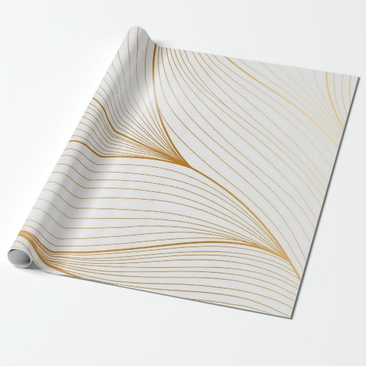 Elegant modern Gold White Leaves Line Collectie Cadeaupapier (Uitgerold)