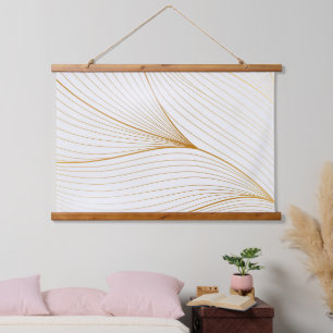Elegant modern Gold White Leaves Line Collectie Hangend Wandkleed