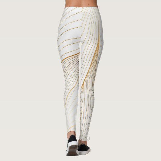 Elegant modern Gold White Leaves Line Collectie Leggings (Achterkant)