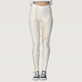 Elegant modern Gold White Leaves Line Collectie Leggings (Voorkant)