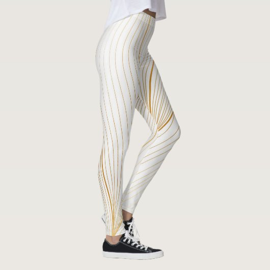 Elegant modern Gold White Leaves Line Collectie Leggings (Rechts)