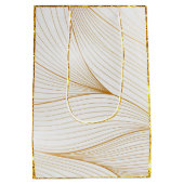 Elegant modern Gold White Leaves Line Collectie Medium Cadeauzakje (Achterkant)