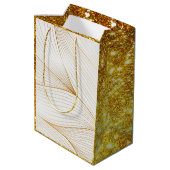 Elegant modern Gold White Leaves Line Collectie Medium Cadeauzakje (Achterkant Gekanteld)